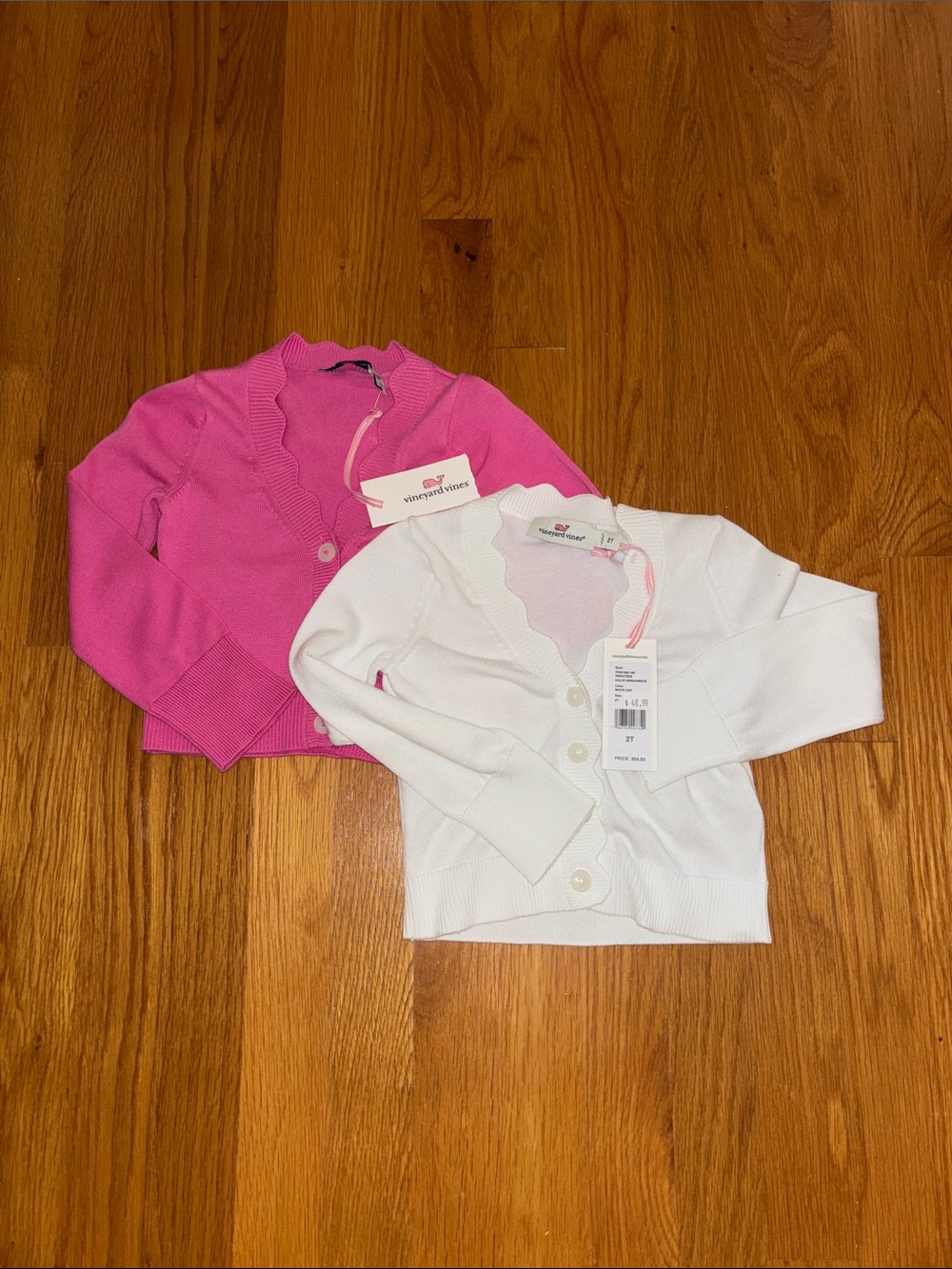Vineyard Vines Girls' Pink & White Scallop-Trim Cardigans